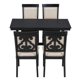 TREXM 5-Piece Retro Dining Set, Rectangular Wooden Dining Table and 4 Upholstered Chairs for Dining Room and Kitchen (Black)