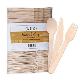 Biodegradable Disposable Wooden Cutlery Utensils ‚Äì (Pack of 220) Wooden Utensils for Eating 100 Forks 60 Knives 60 Spoons 5.5-inch Set Eco-Friendly