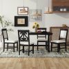 TREXM 5-Piece Retro Dining Set, Rectangular Wooden Dining Table and 4 Upholstered Chairs for Dining Room and Kitchen (Black)